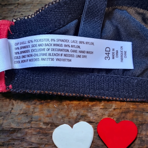 3/$40 Gilligan & Omalley Push-up Padded Bra 34D Red Black Lace Rhinestones ♥️ - Picture 3 of 7